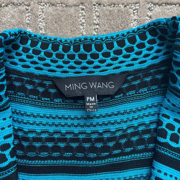 Ming Wang Knit Cardigan Sweater Jacket Women's MP Blue Black Stripe Open Career - Picture 3 of 7